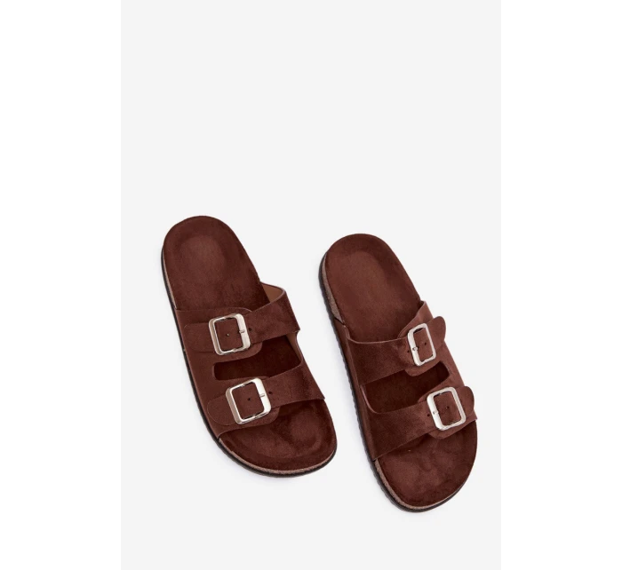 Dámské pantofle s přezkami Čokoládové Oliena