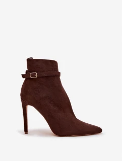Dámske členkové topánky z eko semišu s ihličkovým podpätkom Amalundi - čokoláda
