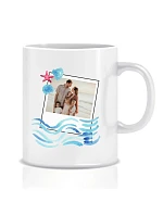 Personalizovaný klasický biely keramický hrnček s objemom 300 ml s polaroidovou fotografiou z dovolenky