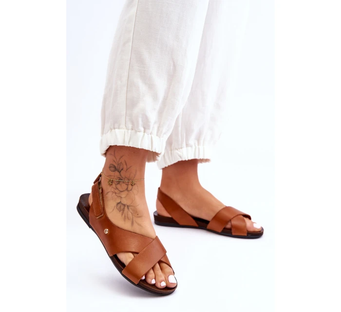 kožené sandály na suchý zip model 21624609 - Zazoo