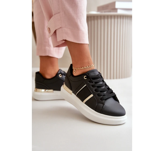 Modne Sneakersy Damskie Na Platformie Z Eko Skóry Czarne Nevisase Modne Sneakersy Damskie Na Platformie Z Eko Skóry Czarne Nevisase