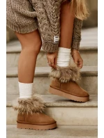 Skórzane Śniegowce Na Platformie Z Futerkiem Camel Avirisa