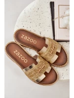 Skórzane Klapki Z Ozdobnym Detalem I Plecionką Zazoo 40426 Złote