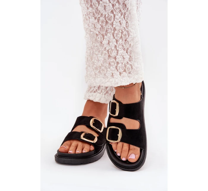 Dámské Sandały Na Platformě Se Zlatými Přezkami Černé model 21703931 - Boto Dámské Sandały Na Platformě Se Zlatými Přezkami Černé model 21703931 - Boto