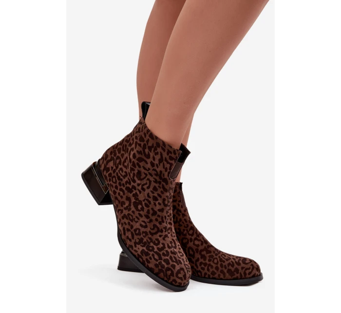 Botki Z Naturalnego Zamszu Na Klocku Panterka D&A JC52-852 Brązowe