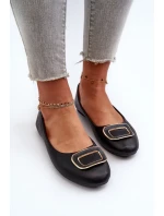 Čierne kožené baleríny s dekoráciou Enicoria