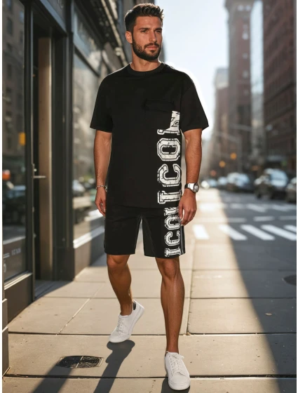 Pánsky čierny set s potlačou FashionStreet AX0802