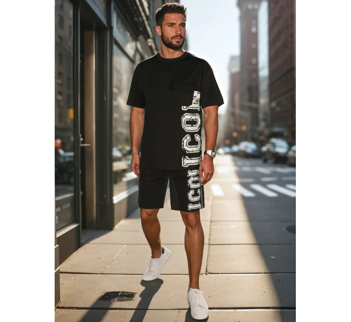 Pánsky čierny set s potlačou FashionStreet AX0802