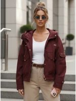 Dámska prechodná bunda s kapucňou a vreckami bordová FashionStreet TY5635