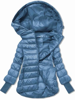 Dámska krátka bunda s pletenými rebrovanými lemami modrá (P22/P3-6636-30S)