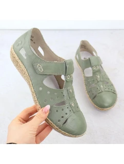 Dámske pohodlné ažurové topánky so suchým zipsom zelené Rieker 44852-52