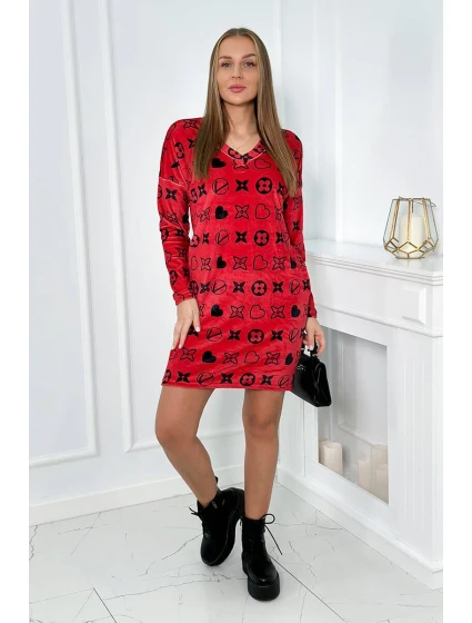 Sametové šaty s ozdobným vzorem červený