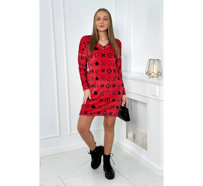 Sametové šaty s ozdobným vzorem červený