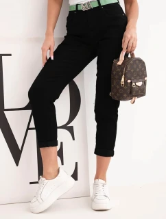 Dámske džínsy s vysokým pásom a zeleným opaskom čierne