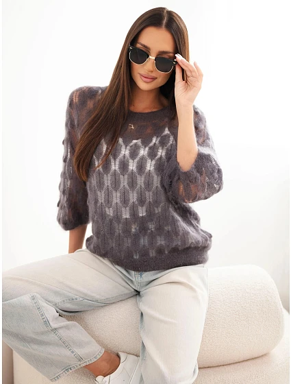 Dámský svetr z 70  mohairu s krátkým rukávem grafitový model 22342312 - K-Fashion