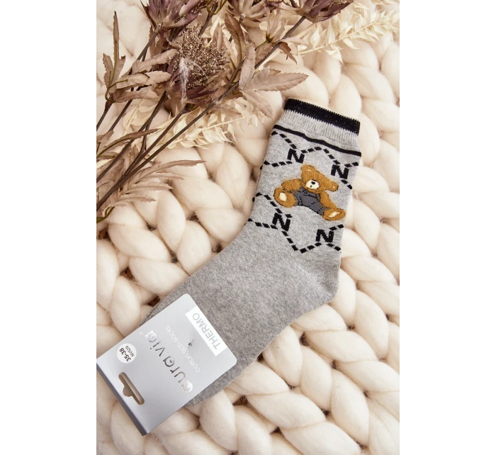 Ciepłe Skarpety Bawełniane Z Misiem Szare
