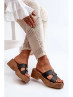 Zazoo 40412 Skórzane Eleganckie Klapki Damskie Ze Złotą Ozdobą Czarne