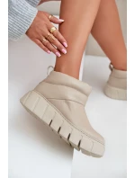Zazoo 60470 Skórzane Botki Ocieplane Wełną Na Platformie Jasnobeżowe