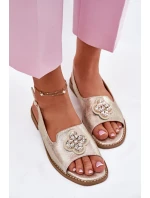 Sandały Damskie Na Płaskim Obcasie Z Ozdobnym Detalem S.Barski KV51-080 Złote