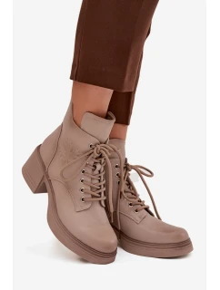 Dámske čižmy Vinceza - béžové, kožené, s blokovým podpätkom