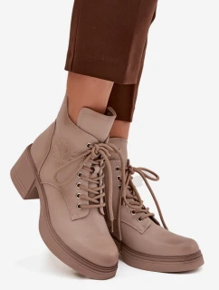 Dámske čižmy Vinceza - béžové, kožené, s blokovým podpätkom