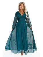 – elegantní maxi šaty s výstřihem do V – mořská zelená model 22342737 - numoco basic