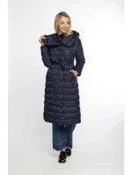 Prešívaný kabát s vysokým golierom a kapucňou tmavomodrý (AG1-J9062C)