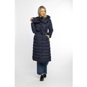 Tmavomodrý prešívaný kabát s vysokým stojačikom a kapucňou (AG1-J9062C)