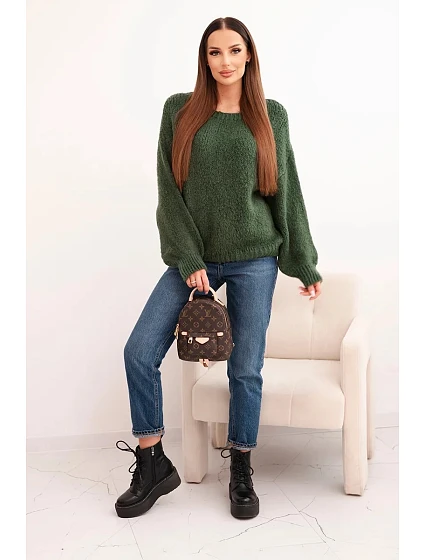 Dámský svetr z vlny s  a dlouhým rukávem, khaki model 21780813 - K-Fashion