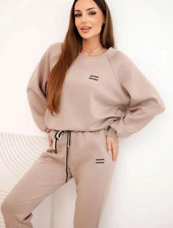 Dámská souprava máslová z viskózy s mikinou a kalhotami tmavě béžová