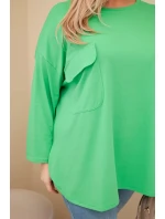 Dámská blůza Plus Size s kapsou a ohrnovacími rukávy z bavlny světle zelená