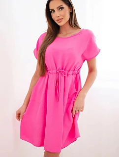 Dámske šaty s krátkym rukávom a viazaním v páse ružové