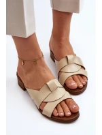 Zazoo 40236 Skórzane Klapki Damskie Na Niskim Obcasie Beżowe