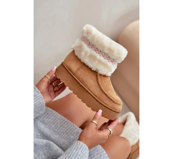 Śniegowce Damskie Na Platformie Z Futerkiem I Wzorem Camel Deepanti