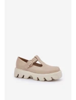 Kožené Polobotky S Přezkou model 21683956 Béžové - Zazoo