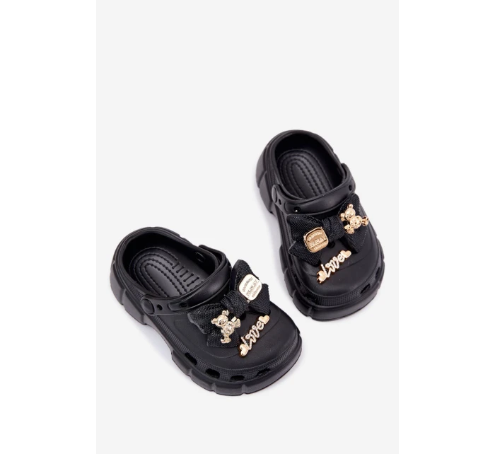 Klapki Dziecięce Dziewczęce Piankowe Z Kokardką I Ozdobami Czarne Selvana Klapki Dziecięce Dziewczęce Piankowe Z Kokardką I Ozdobami Czarne Selvana