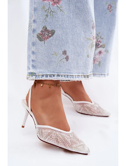 Zdobené sandály s síťkou na jehle bílé Bedira
