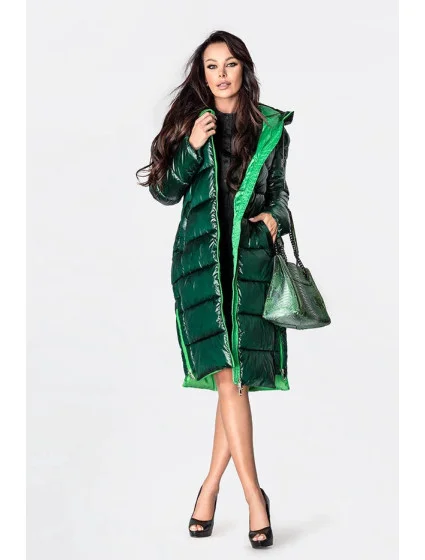 Dámska dlhá zimná bunda s kontrastnou podšívkou zelená (j9-063)