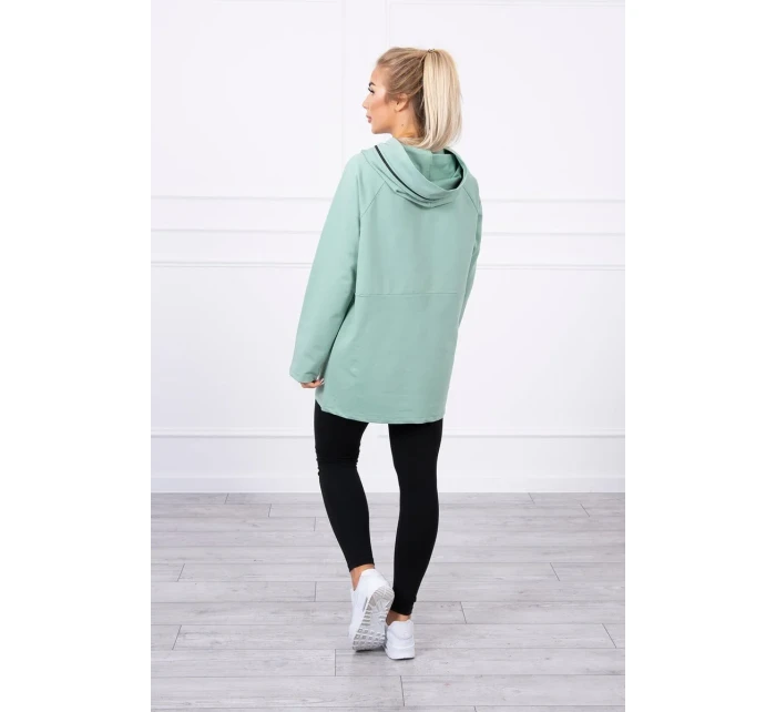 Tmavo mätová tunika na zips s kapucňou Oversize Tmavo mätová tunika na zips s kapucňou Oversize