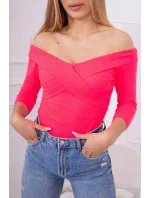 Halenka s výstřihem do V růžová neonová Halenka s výstřihem do V růžová neonová