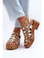 Zazoo 40410 Skórzane Sandały Damskie Złote