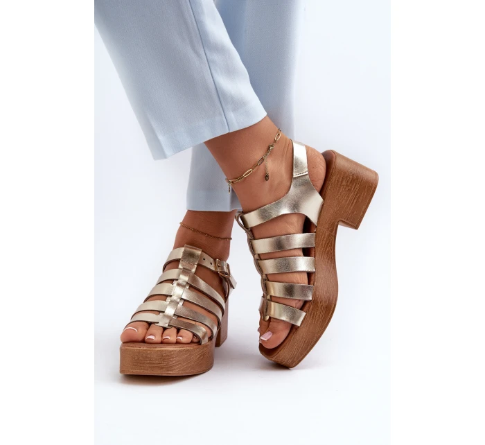 Zazoo 40410 Skórzane Sandały Damskie Złote