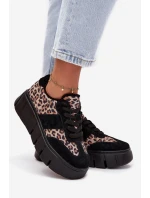 Semišové zateplené dámské tenisky na masivní platformě model 21707648 Panterka Černé - VINCEZA