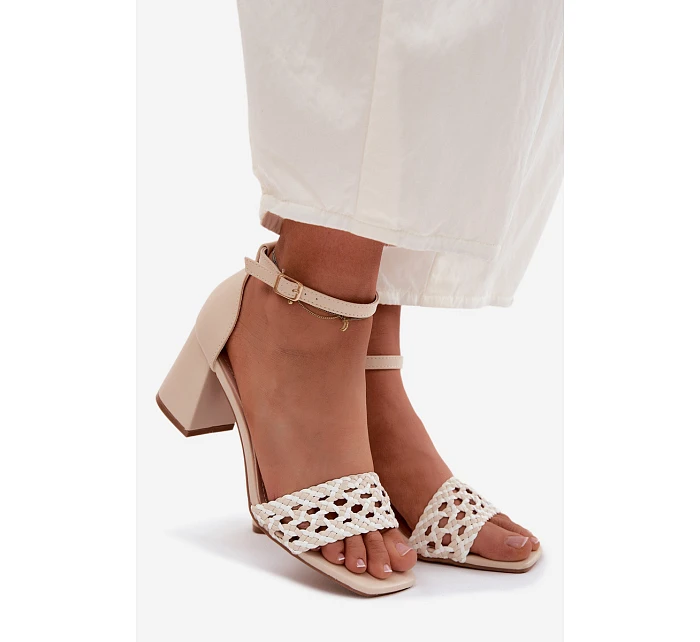 Ženské sandály na podpatku s pleteným vzorem světle béžové model 22122869 - Boto