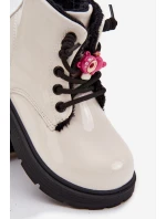 Zateplené detské lakované topánky s príveskom "Miś" - biele Jovellea