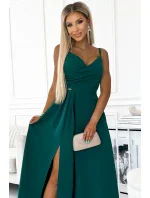 CHIARA Elegantní zelené dámské dlouhé maxi šaty na ramínkách model 18829195 - numoco CHIARA Elegantní zelené dámské dlouhé maxi šaty na ramínkách model 18829195 - numoco