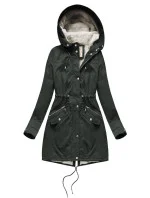 Dámska zimná bunda parka v army farbe s podšívkou z machovej kožušiny a kapucňou (7602BIG) Dámska zimná bunda parka v army farbe s podšívkou z machovej kožušiny a kapucňou (7602BIG)