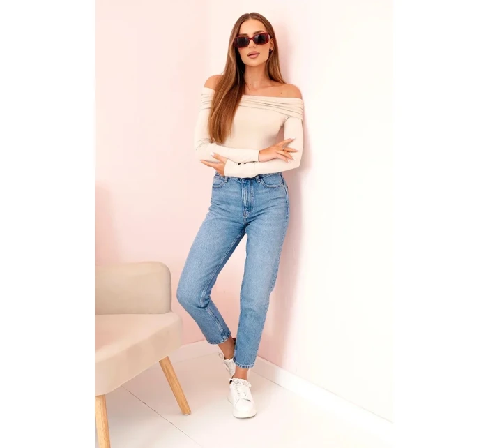 Dámska blúzka s dlhými rukávmi a odhalenými ramenami béžová Dámska blúzka s dlhými rukávmi a odhalenými ramenami béžová