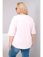 Dámske bavlnené nadrozmerné Plus veľkosť blúzka s V-výstrihom Candy Pink
