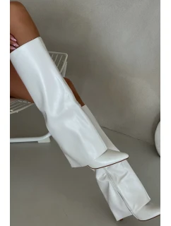 Ocieplane Kozaki Na Szpilce Z Wywiniętą Cholewką Białe Tamonia